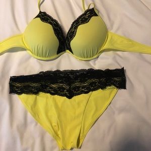 Victoria’s Secret PINK neon yellow and lace bikini